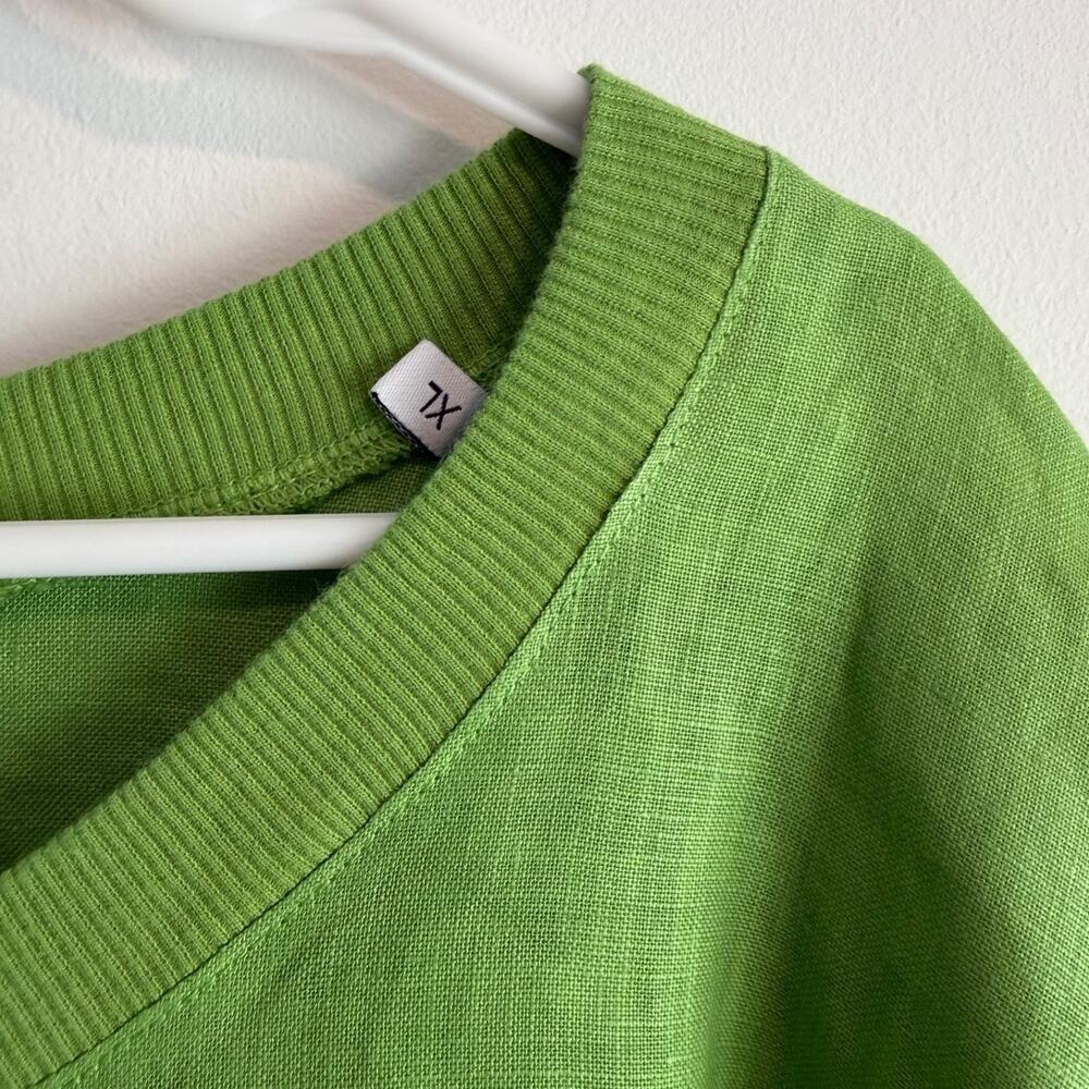Harris Cotton Dress Women XL Oversized Green Linen Short Sleeve Kaftan Laganlook - Picture 3 of 8